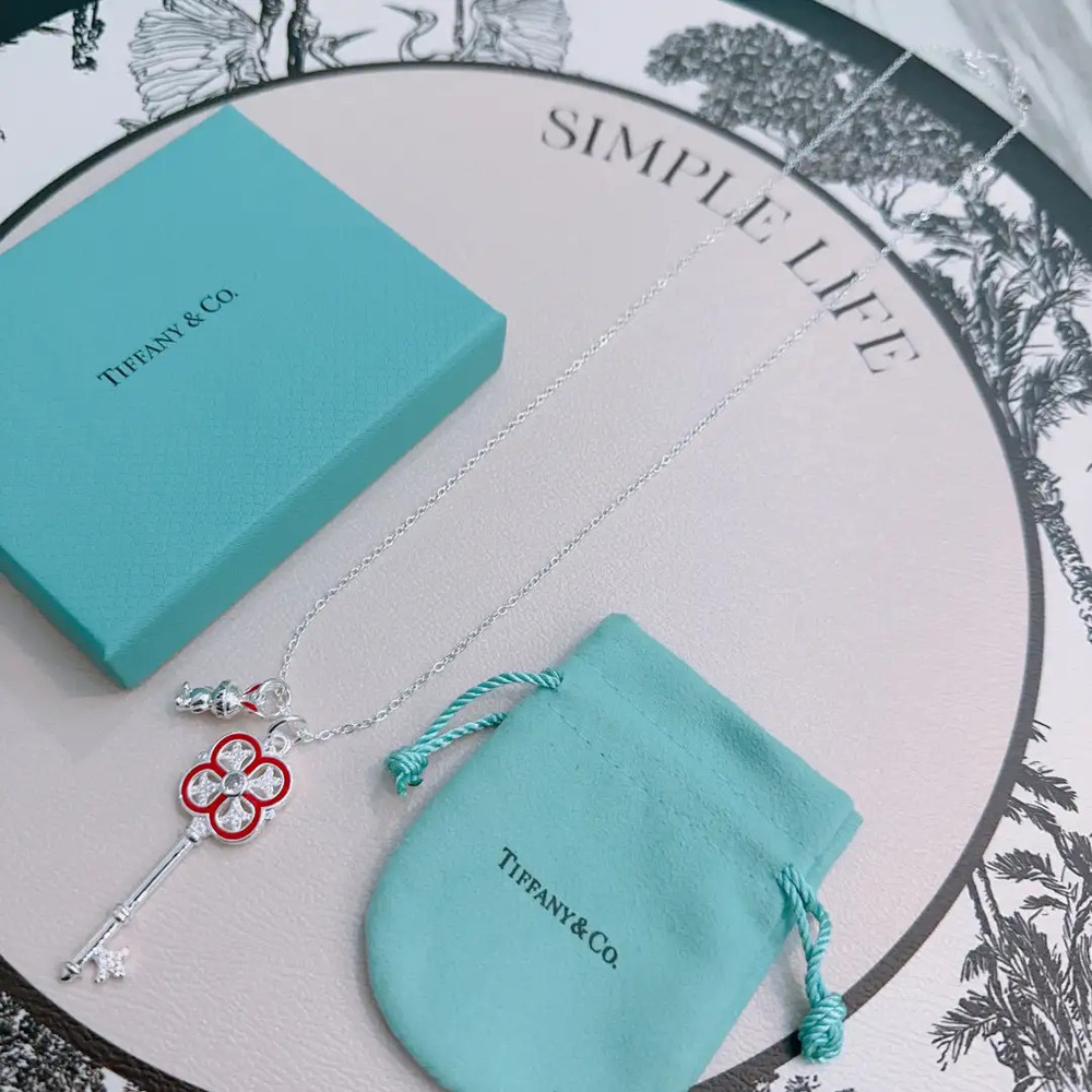 Tiffany & Co. Red Cherry Blossom Key Necklace